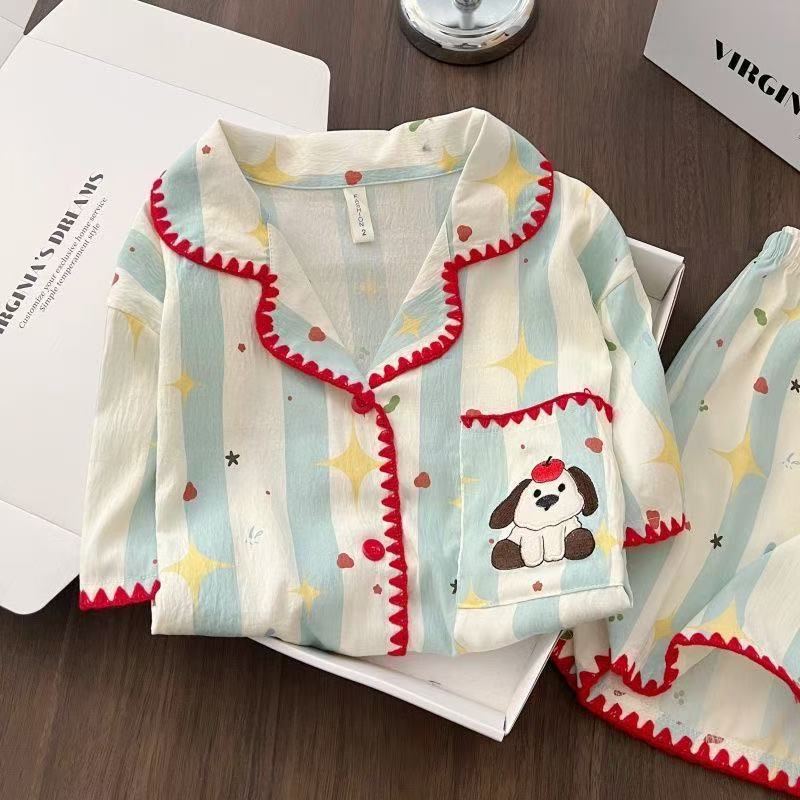 Striped puppy pajamas women s summer cloud cotton short-sleeved lapel cartoon girl Korean version loungewear suit can be worn outside M
Striped puppy pajamas women s summer cloud cotton short-sleeved lapel cartoon girl Korean version loungewear suit can be worn outside M