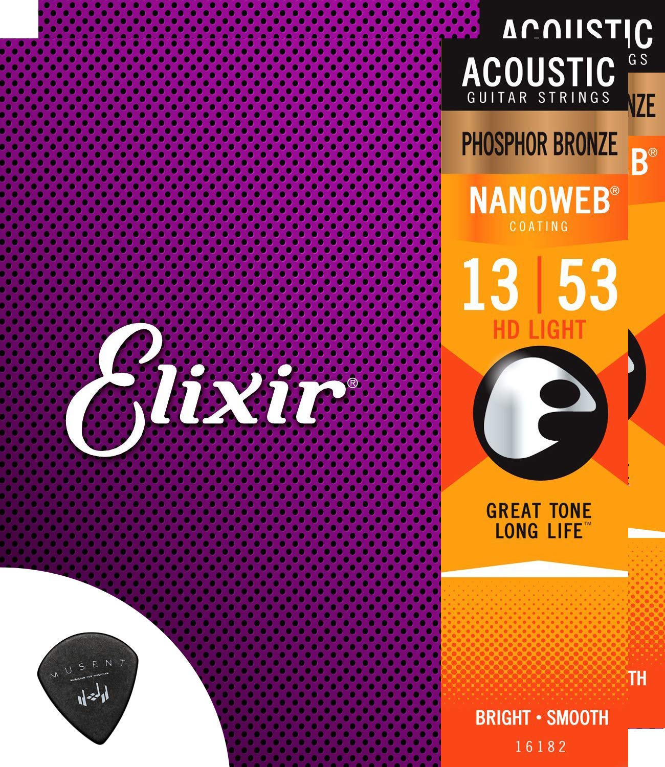Струны для акустической гитары Elixir Phosphor Bronze, 2 комплекта, HD Light Nanoweb, 1 пробный набор медиаторов Musent 013-053 + 16182-3P
Струны для акустической гитары Elixir Phosphor Bronze, 2 комплекта, HD Light Nanoweb, 1 пробный набор медиаторов Musent 013-053 + 16182-3P