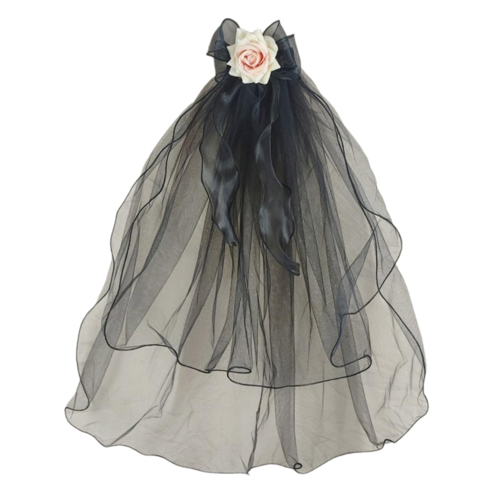 Темная вуаль Цветочная вуаль Головной убор Свадебные аксессуары для волос Черная свадебная вуаль Платок Мантилья Черная вуаль D