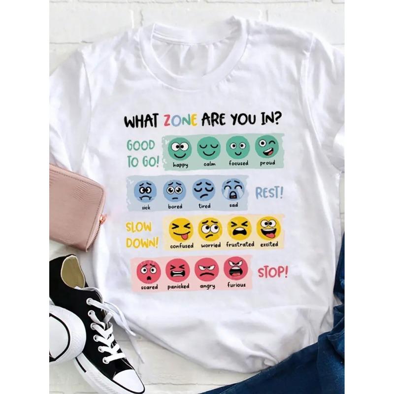 European Size Women s Mental Health Awareness T-Shirt - Funny Feelings Quiz Graphic Tee with Emotional States (Happy, Sad, Angry, Fear, Surprise) 4XL
European Size Women s Mental Health Awareness T-Shirt - Funny Feelings Quiz Graphic Tee with Emotional States (Happy, Sad, Angry, Fear, Surprise) 4XL
