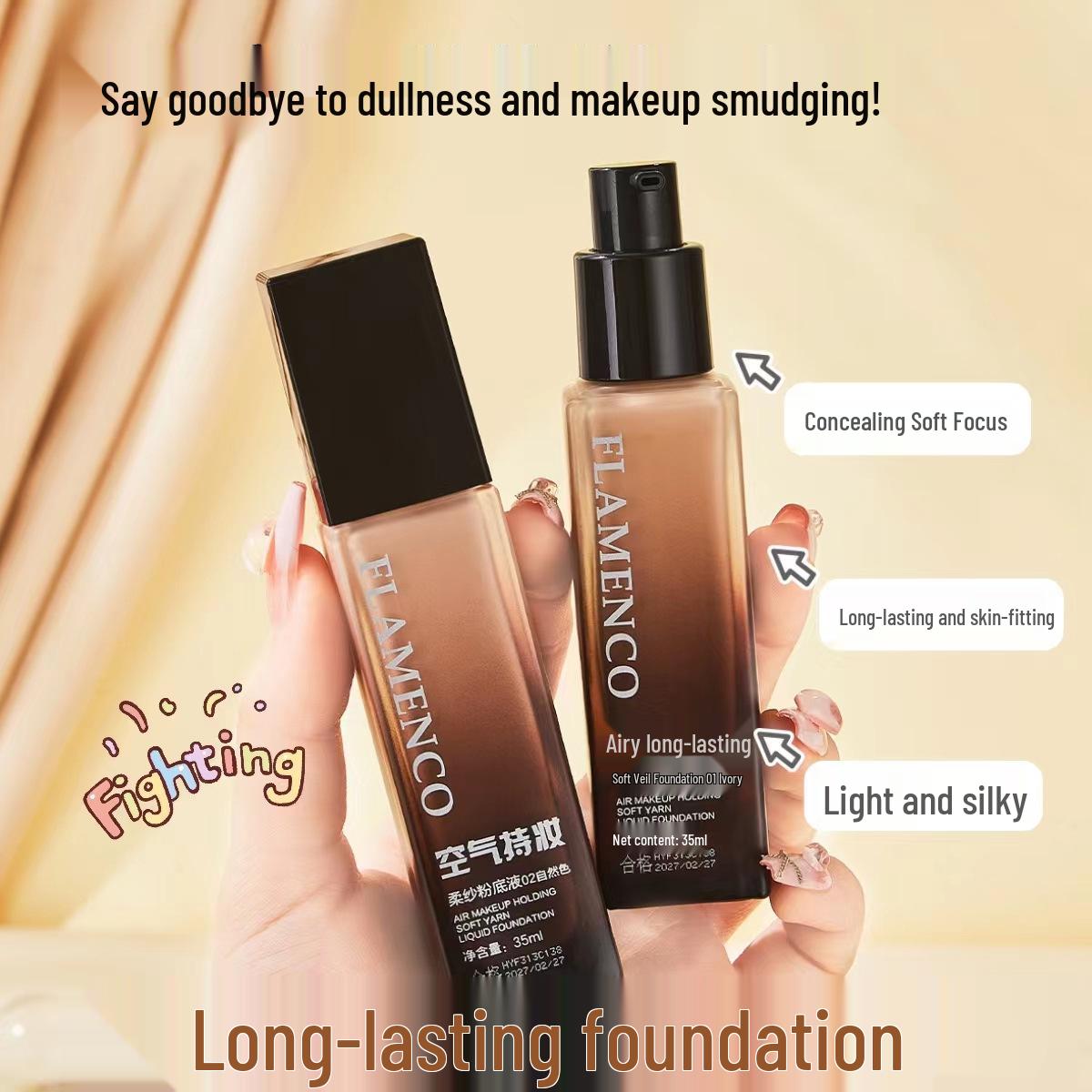 FLAMENCO Air Long-Lasting Waterproof Foundation - Sweatproof, Mask-Proof, Moisturizing, Skin-Nourishing Makeup.
FLAMENCO Air Long-Lasting Waterproof Foundation - Sweatproof, Mask-Proof, Moisturizing, Skin-Nourishing Makeup.