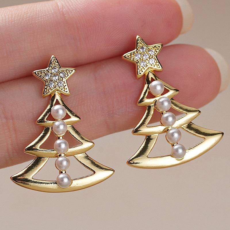 Huitan Christmas Tree Gold Color Women Drop Earrings Simulated Pearl Aesthetic Party Female Festival Accessories Zircon with CZ
Huitan Christmas Tree Gold Color Women Drop Earrings Simulated Pearl Aesthetic Party Female Festival Accessories Zircon with CZ
