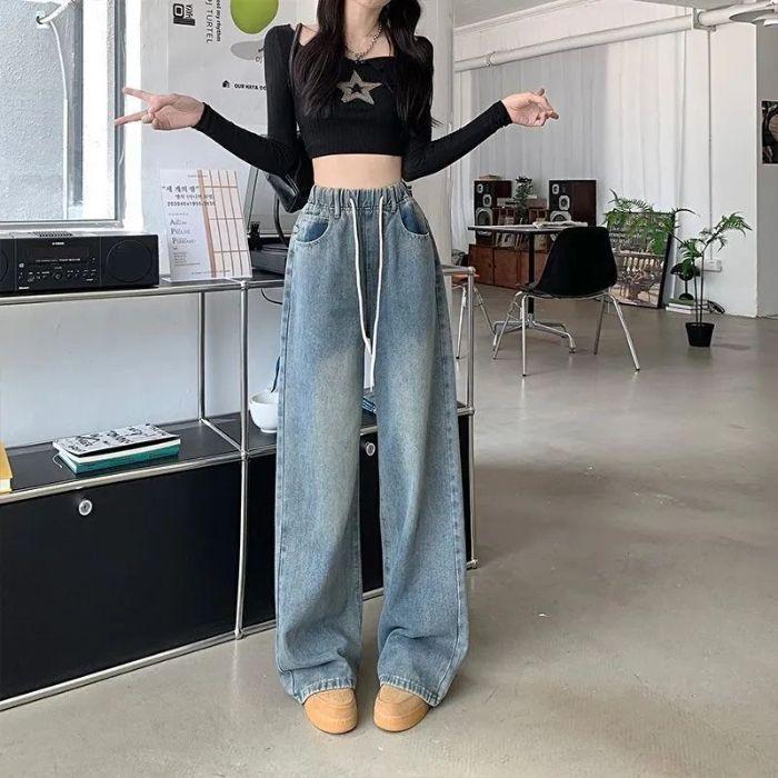 Women s High Waist Wide-Leg Jeans: Slim, Versatile, Elastic Drawstring, Korean Style, Large Size, for Spring and Summer. Small синій
Women s High Waist Wide-Leg Jeans: Slim, Versatile, Elastic Drawstring, Korean Style, Large Size, for Spring and Summer. Small синій