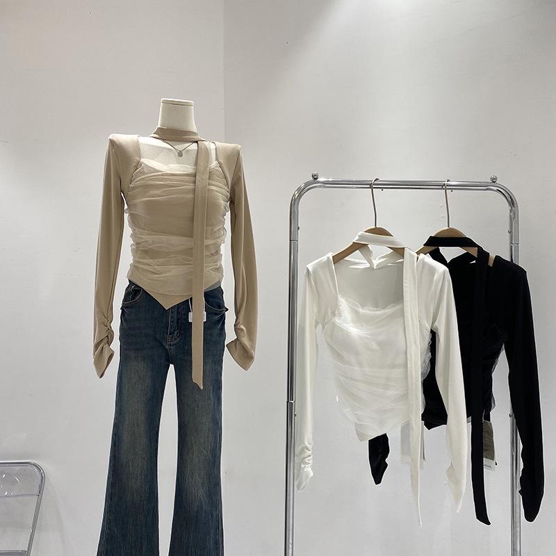 Autumn 2024 Korean Chic Mesh Layered Square Neck Long Sleeve Irregular T-Shirt with Chest Pads for Women One Size
Autumn 2024 Korean Chic Mesh Layered Square Neck Long Sleeve Irregular T-Shirt with Chest Pads for Women One Size