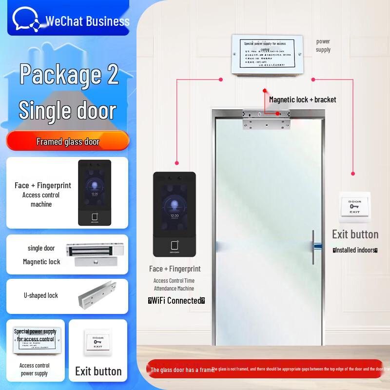 WX24P Facial Recognition & Fingerprint Access Control System CN plug (adapter included) Set 2: Single Glass Door Magnetic Lock Kit
WX24P Facial Recognition & Fingerprint Access Control System CN plug (adapter included) Set 2: Single Glass Door Magnetic Lock Kit