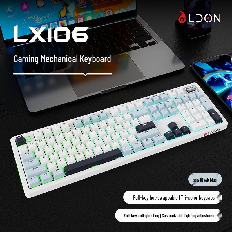 LDON LX106 Ultra Wireless Mechanical Bluetooth Triple Mode Gaming Keyboard with Gasket Customization.
LDON LX106 Ultra Wireless Mechanical Bluetooth Triple Mode Gaming Keyboard with Gasket Customization.