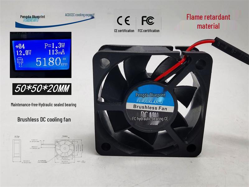 Pengda Lantu 5020 Flame Retardant Brushless DC Cooling Fan, 5CM, 12V, 0.11A, Fluid Bearing 2.54 Forward Connector, 13CM Wire
Pengda Lantu 5020 Flame Retardant Brushless DC Cooling Fan, 5CM, 12V, 0.11A, Fluid Bearing 2.54 Forward Connector, 13CM Wire
