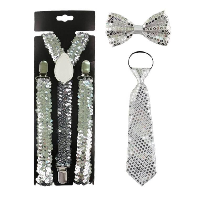 Adult Sequin Bowtie Necktie Suspender Set for Wedding Party Glittering Effects срібний
Adult Sequin Bowtie Necktie Suspender Set for Wedding Party Glittering Effects срібний