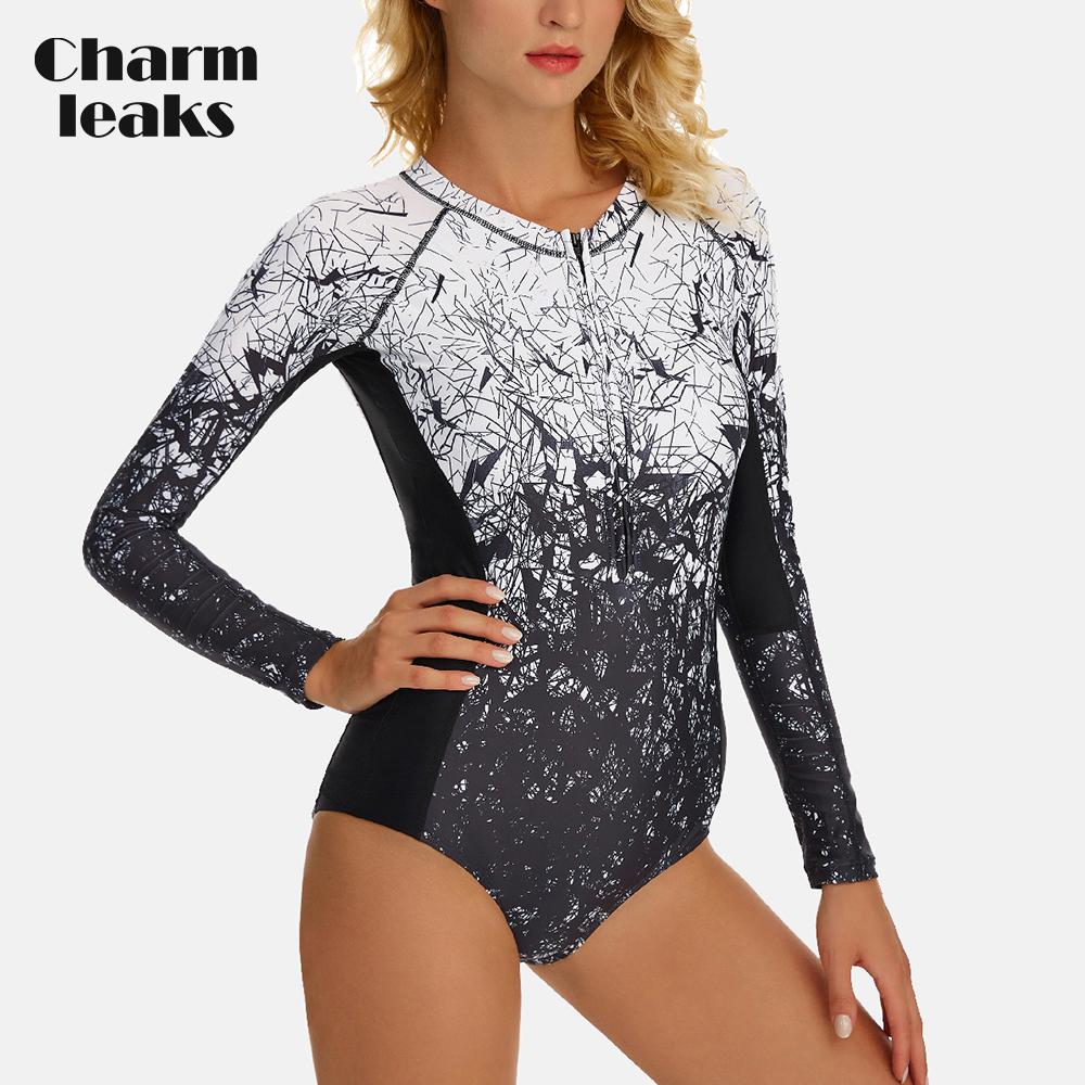 Charmleaks женский цельный купальник с длинными рукавами и молнией спереди, одежда для серфинга с принтом, консервативный купальник UPF 50+ S синий 
Charmleaks женский цельный купальник с длинными рукавами и молнией спереди, одежда для серфинга с принтом, консервативный купальник UPF 50+ S синий