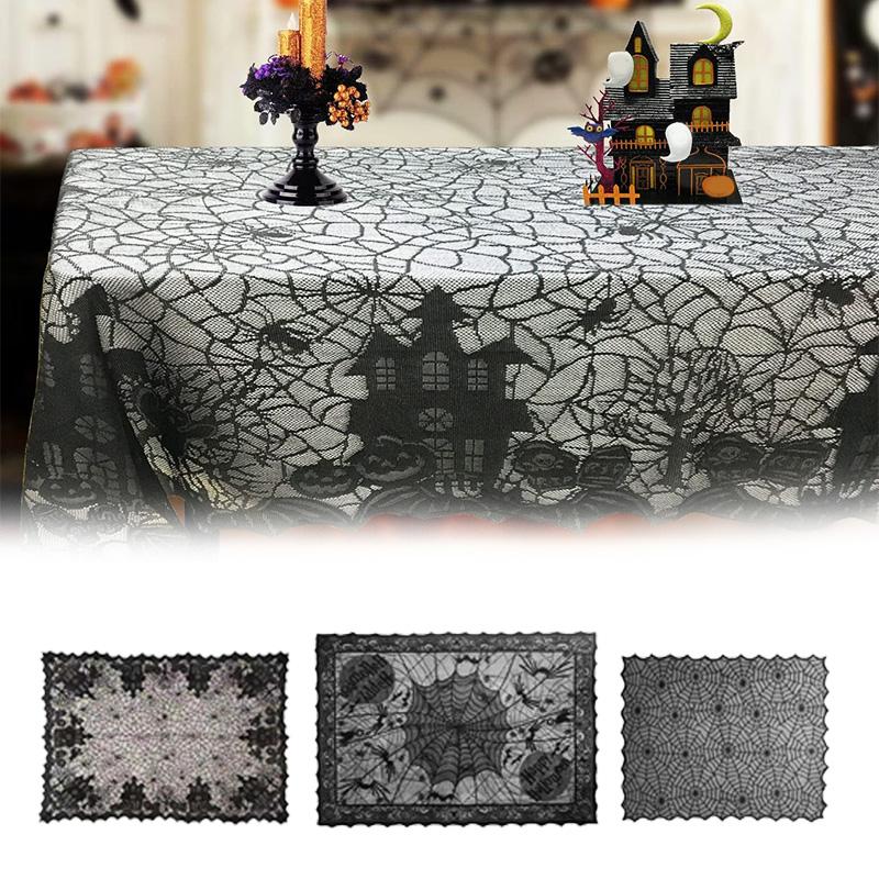 1 шт., паутина, вышитая кружевная прямоугольная форма, товары для вечеринок, дорожка для стола, скатерть на Хэллоуин
