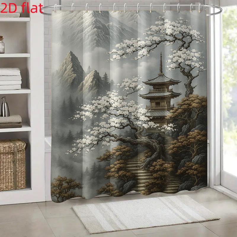 Japanese Zen Cherry Blossom Temple Print Shower Curtain With Hooks Waterproof Fabric For Bathroom Window Wall Home Decor W60H190(CM)-1 Pcs
Japanese Zen Cherry Blossom Temple Print Shower Curtain With Hooks Waterproof Fabric For Bathroom Window Wall Home Decor W60H190(CM)-1 Pcs