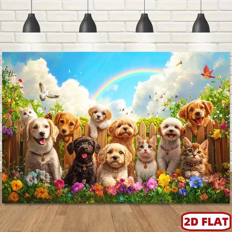 2D Adorable Dogs and Cats Party Tapestry Colorful Garden with Blooms and Rainbow Art Print 47.2x31.5inch/120*80cm
2D Adorable Dogs and Cats Party Tapestry Colorful Garden with Blooms and Rainbow Art Print 47.2x31.5inch/120*80cm