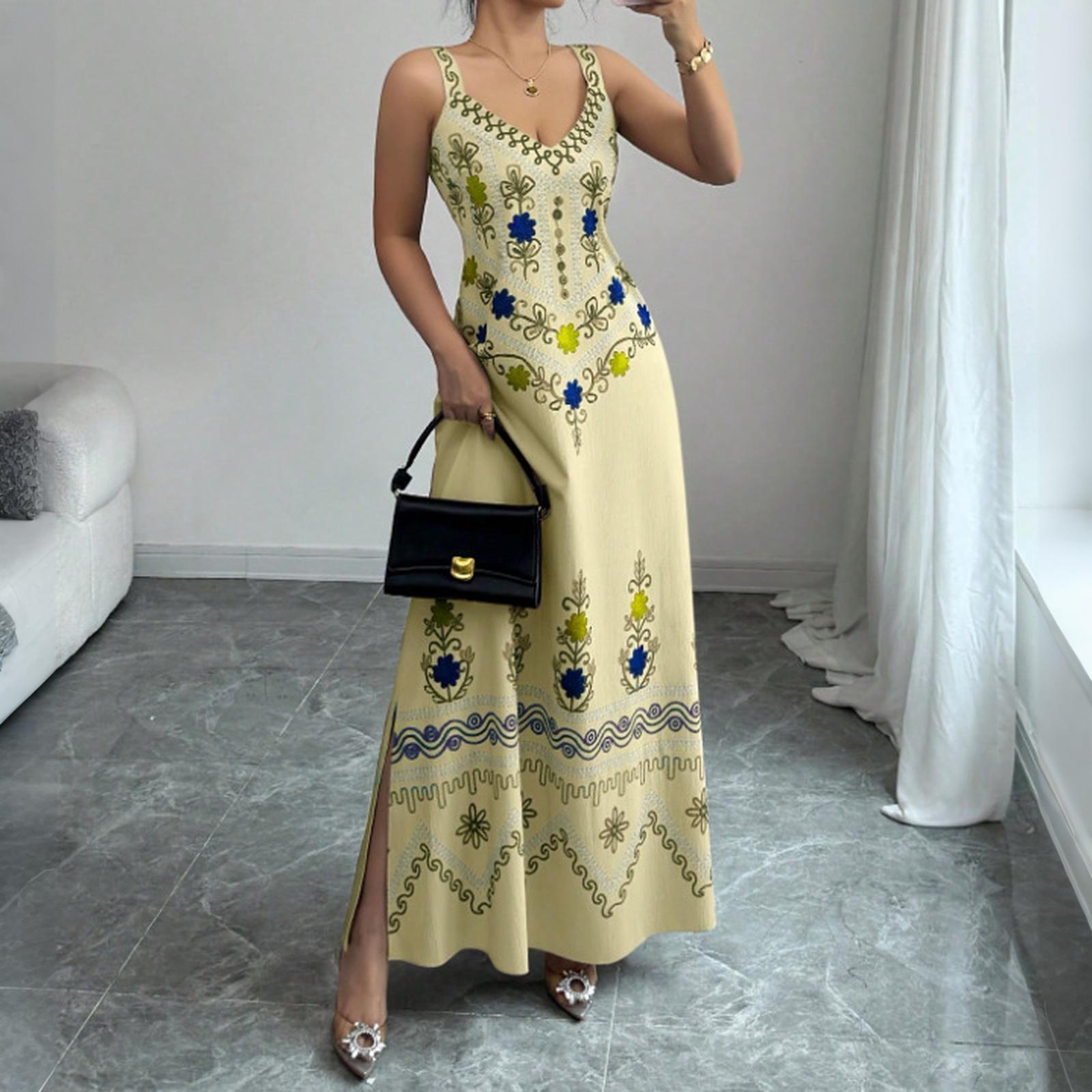 Women s Sleeveless V Neck Vintage Floral Print Maxi Dress with Side Slit Elegant Casual Summer Dress for Outdoor Events XXL жовтий
Women s Sleeveless V Neck Vintage Floral Print Maxi Dress with Side Slit Elegant Casual Summer Dress for Outdoor Events XXL жовтий
