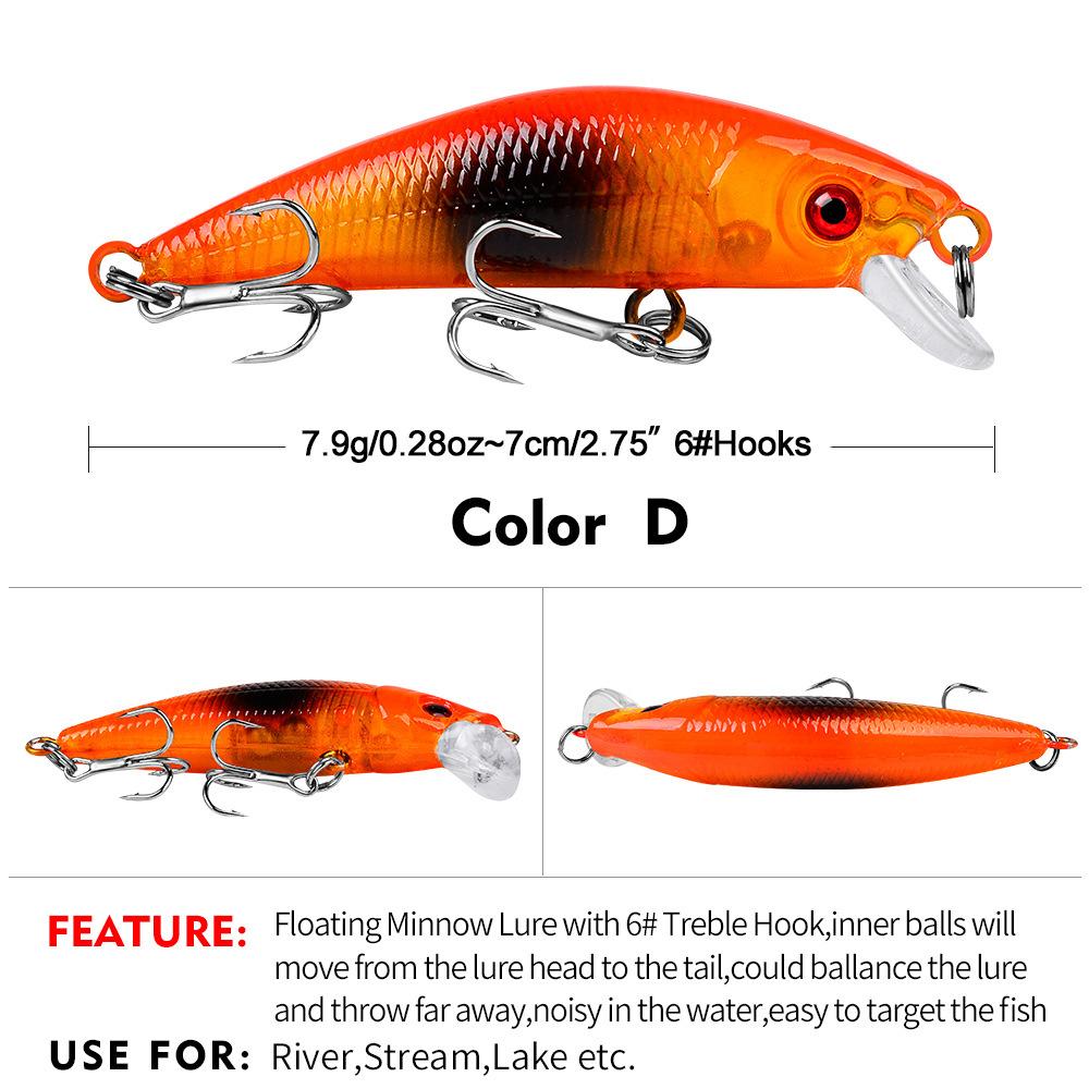 7 см подводная приманка для рыбы, приманка для пресноводного окуня, приманка 7,9 г, биомиметическая пластиковая твердая приманка 4#