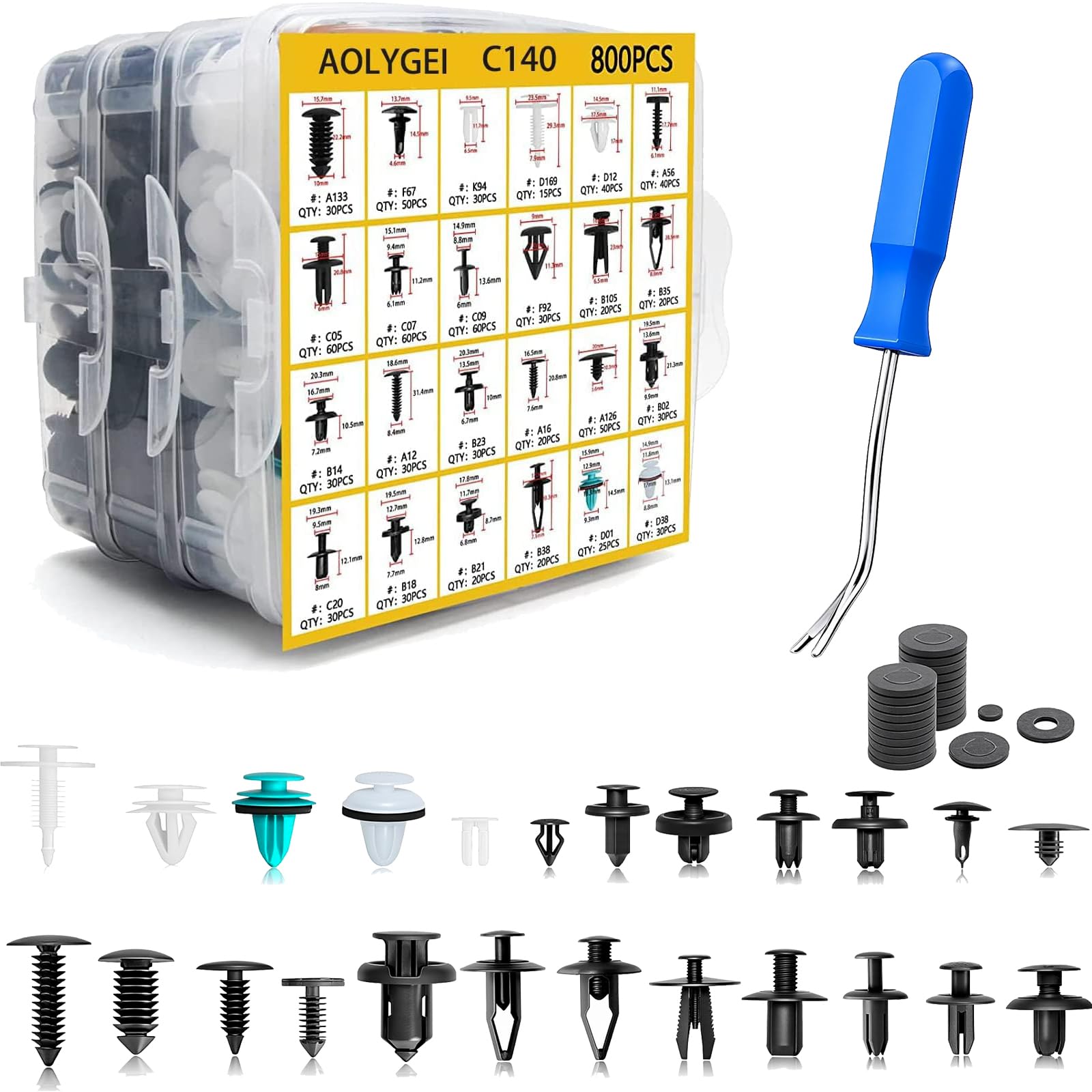 AOLYGEI C140 Rivets Automotive Fender Bumper Clip, Push Rivets, 821 Pieces, 24 Types, Universal 821 pieces 24 types
AOLYGEI C140 Rivets Automotive Fender Bumper Clip, Push Rivets, 821 Pieces, 24 Types, Universal 821 pieces 24 types