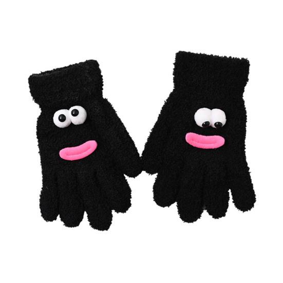 1 пара женских перчаток из кораллового флиса, мультяшные глаза, рты-сосиски, пятипалые термоперчатки, для улицы, для велоспорта, для холодной погоды, зимние, теплые, толстые перчатки