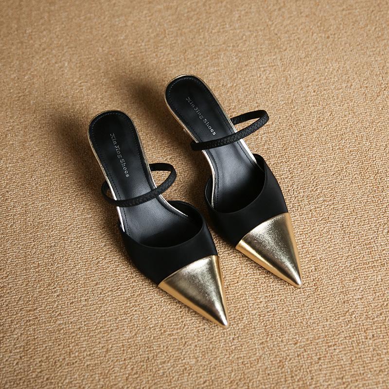 699-70 New Xiaoxiangfeng color matching pointed head half-drag sandals empty bag head strap kitten heel shoes women 35 чёрный
699-70 New Xiaoxiangfeng color matching pointed head half-drag sandals empty bag head strap kitten heel shoes women 35 чёрный