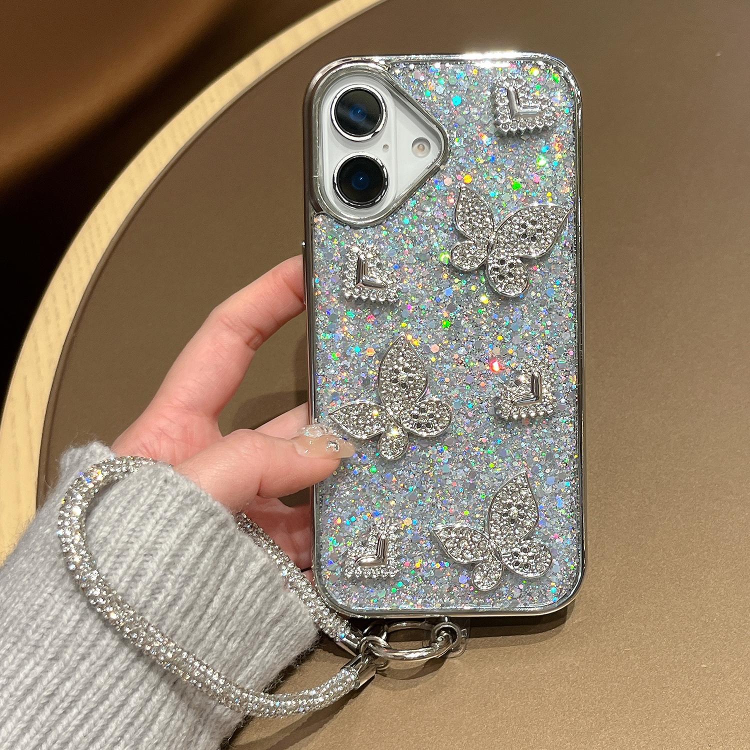For iPhone 16 Case Glitter Butterfly Heart TPU PC Protective Cover with Wrist Strap Epoxy Resin Design As Shown A
For iPhone 16 Case Glitter Butterfly Heart TPU PC Protective Cover with Wrist Strap Epoxy Resin Design As Shown A