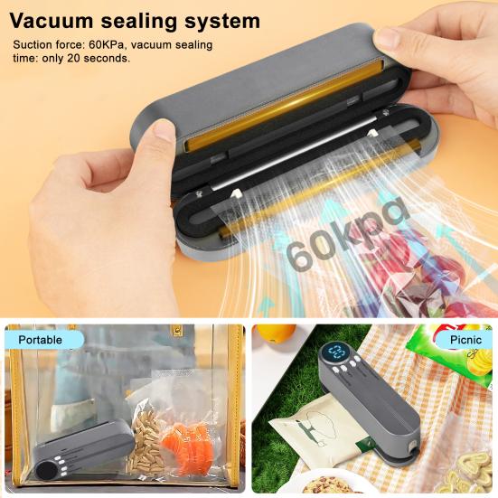 Food Vacuum Sealer Machine 60kPa Suction Power Digital Display Cordless Operation Adjustable Heat Sealer Rechargeable Food Bag Sealer сірий
Food Vacuum Sealer Machine 60kPa Suction Power Digital Display Cordless Operation Adjustable Heat Sealer Rechargeable Food Bag Sealer сірий