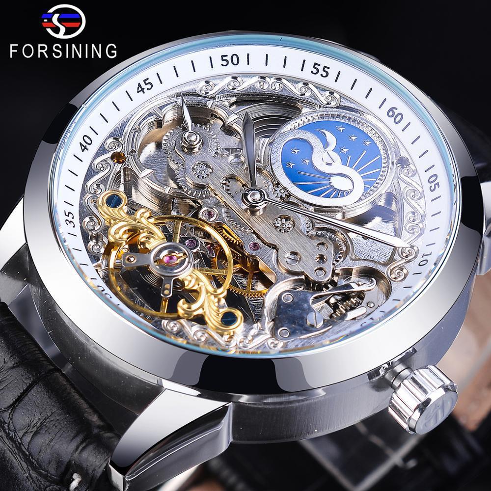 Forsining Automatic Mechanical Mens Watches Man Golden Clock Genuine Leather Strap Casual Waterproof Moon Phase Wristwatches срібний/білий
Forsining Automatic Mechanical Mens Watches Man Golden Clock Genuine Leather Strap Casual Waterproof Moon Phase Wristwatches срібний/білий