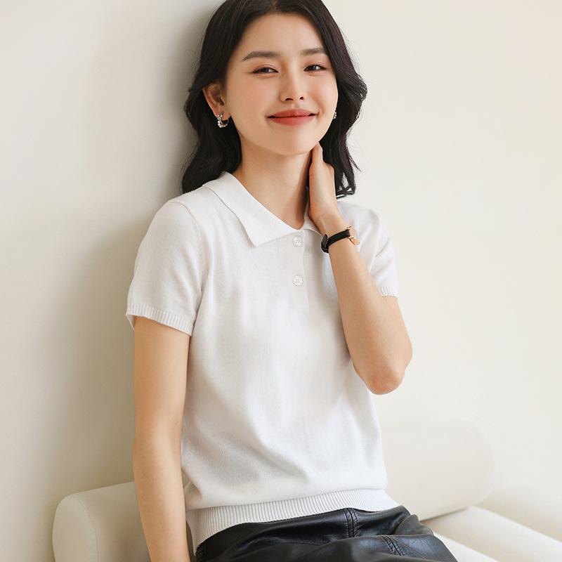 Spring and Summer New Solid Color Cotton POLO Collar Half-sleeved Women s Basic Simple and Versatile Casual Base Knit Sweater Vest T-shirt M
Spring and Summer New Solid Color Cotton POLO Collar Half-sleeved Women s Basic Simple and Versatile Casual Base Knit Sweater Vest T-shirt M