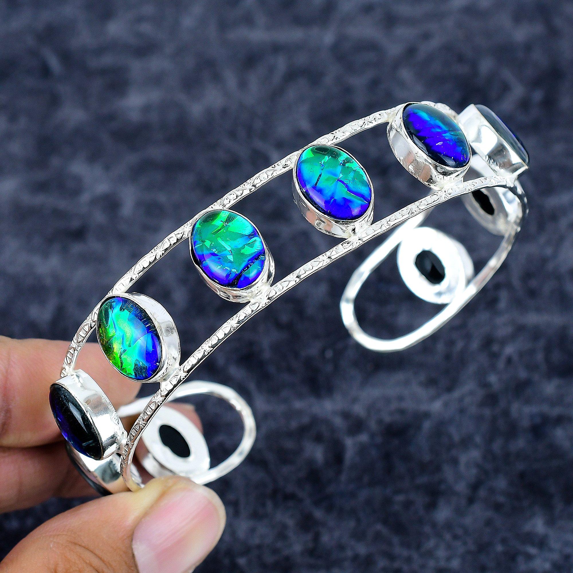 Blue Triplet Opal Gemstone 925 Sterling Silver Cuff Bangle Adjustable M-3336
Blue Triplet Opal Gemstone 925 Sterling Silver Cuff Bangle Adjustable M-3336