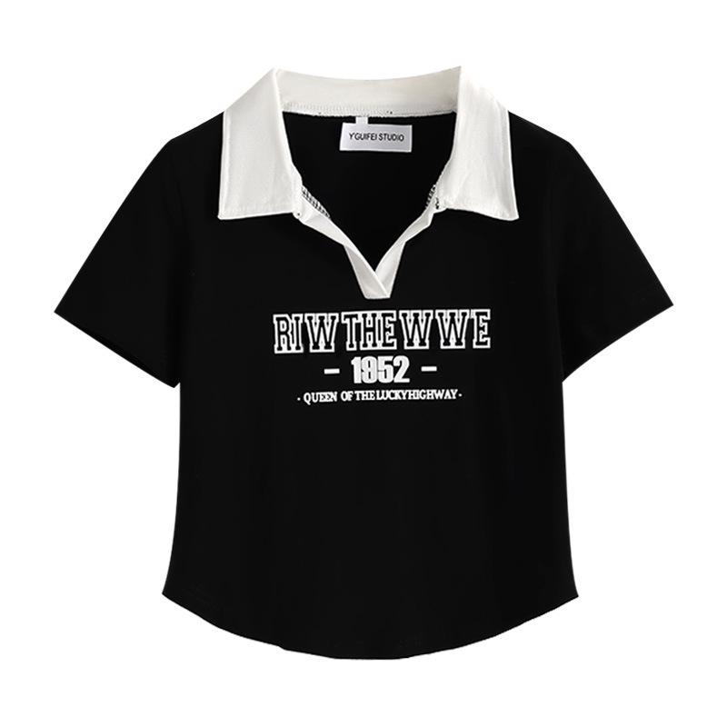 Women s Summer Irregular Slimming Polo Collar Color Block T-shirt with Spicy American Design - Short Sleeve XL (105-120 jin)
Women s Summer Irregular Slimming Polo Collar Color Block T-shirt with Spicy American Design - Short Sleeve XL (105-120 jin)
