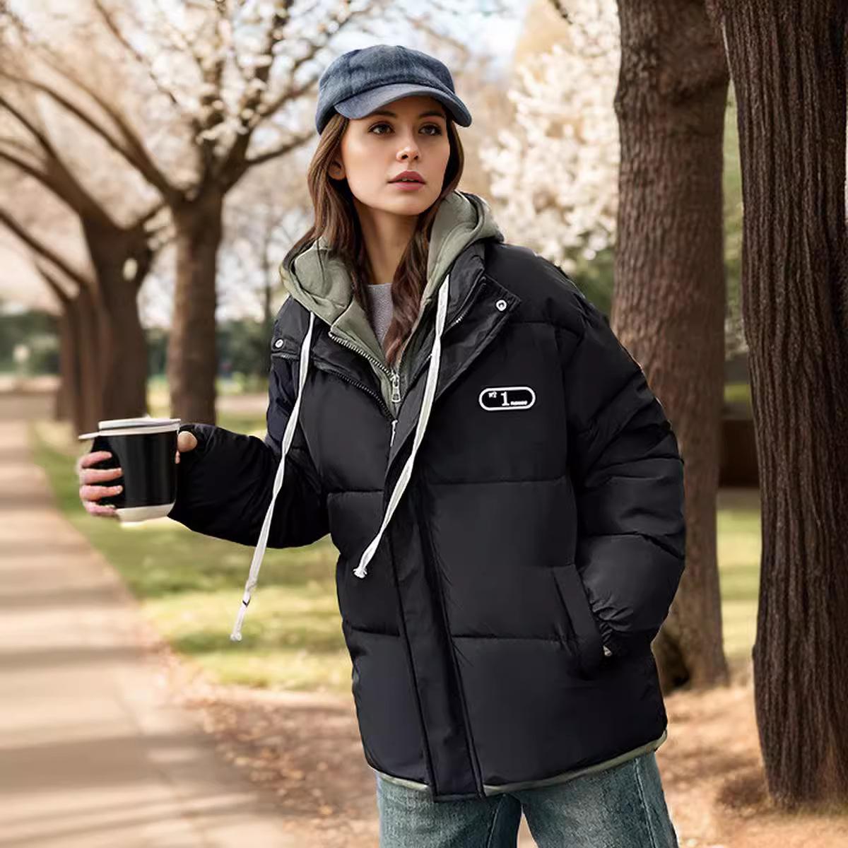 Женская куртка 2024 года, зимняя женская хлопковая куртка, женская контрастная поддельная двухкомпонентная утепленная парка, пальто, женская зимняя куртка XXL