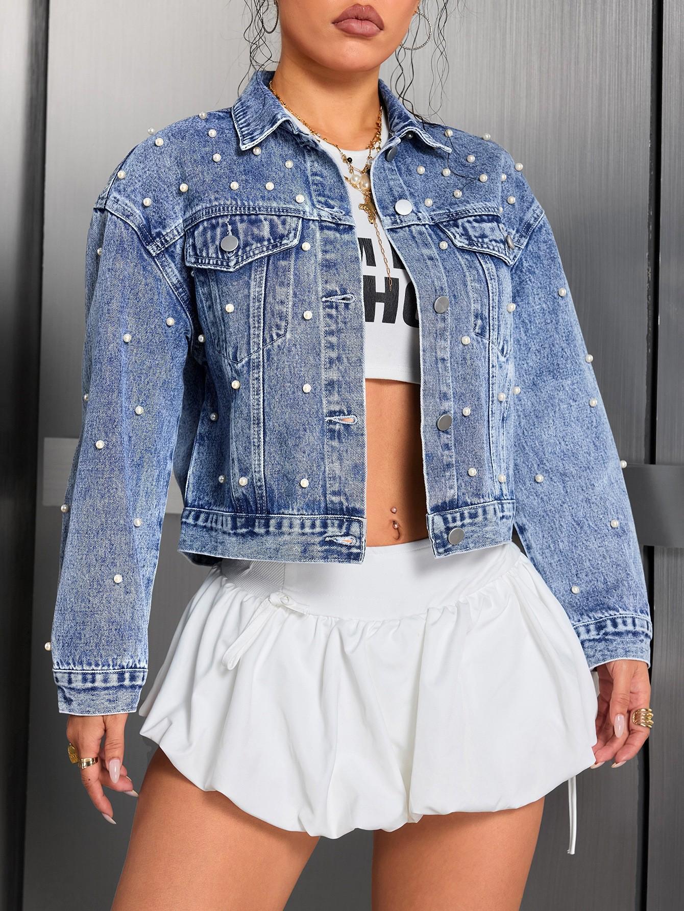 Women s Beaded Denim Jacket with Pockets and Buttons - European and American Style S світло-синій колір
Women s Beaded Denim Jacket with Pockets and Buttons - European and American Style S світло-синій колір