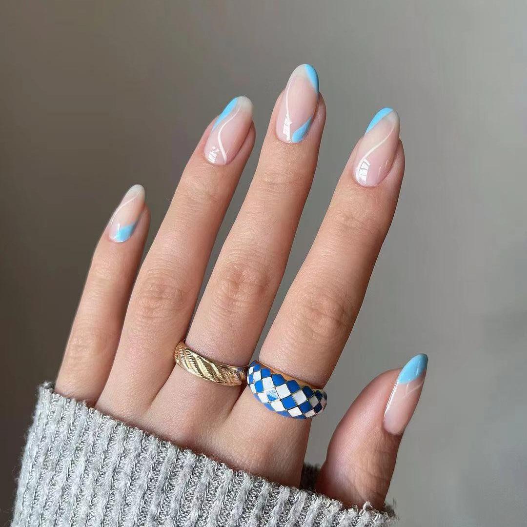 Blue French Line Wear Nail Art Finished Fake Nail Nail Patch Nail Patch False nail Removable
Blue French Line Wear Nail Art Finished Fake Nail Nail Patch Nail Patch False nail Removable