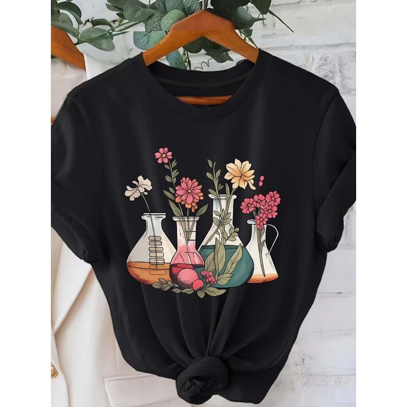 European sizes Women S Science And Plant Lab Floral Print T-Shirt | Short-Sleeved Crewneck Casual Top with Beaker And Test Tube Designs 4XL чорний
European sizes Women S Science And Plant Lab Floral Print T-Shirt | Short-Sleeved Crewneck Casual Top with Beaker And Test Tube Designs 4XL чорний