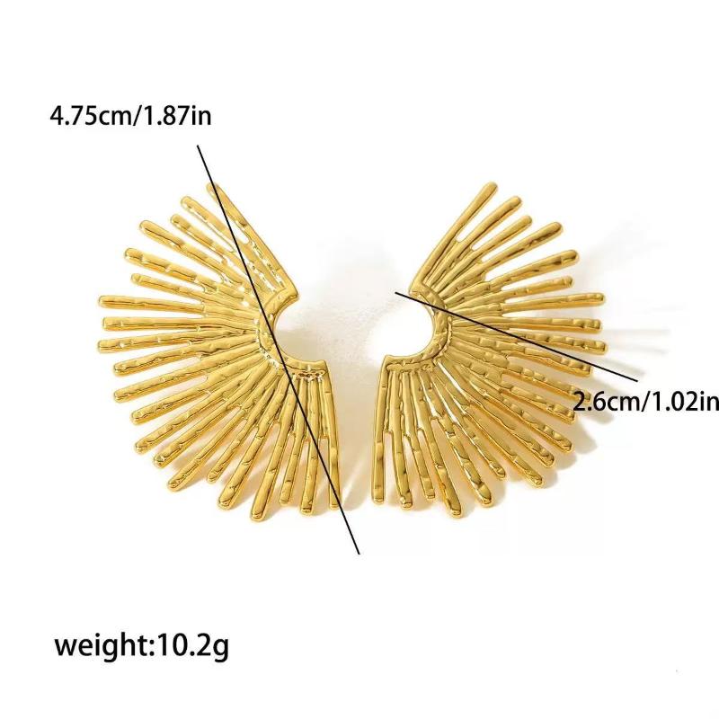 1 Pair Summer Stainless Steel Hollow Wing Fan-shaped Earrings Light Luxury Chunky Pendant Earrings For Women Ear Stud Jewelry
1 Pair Summer Stainless Steel Hollow Wing Fan-shaped Earrings Light Luxury Chunky Pendant Earrings For Women Ear Stud Jewelry