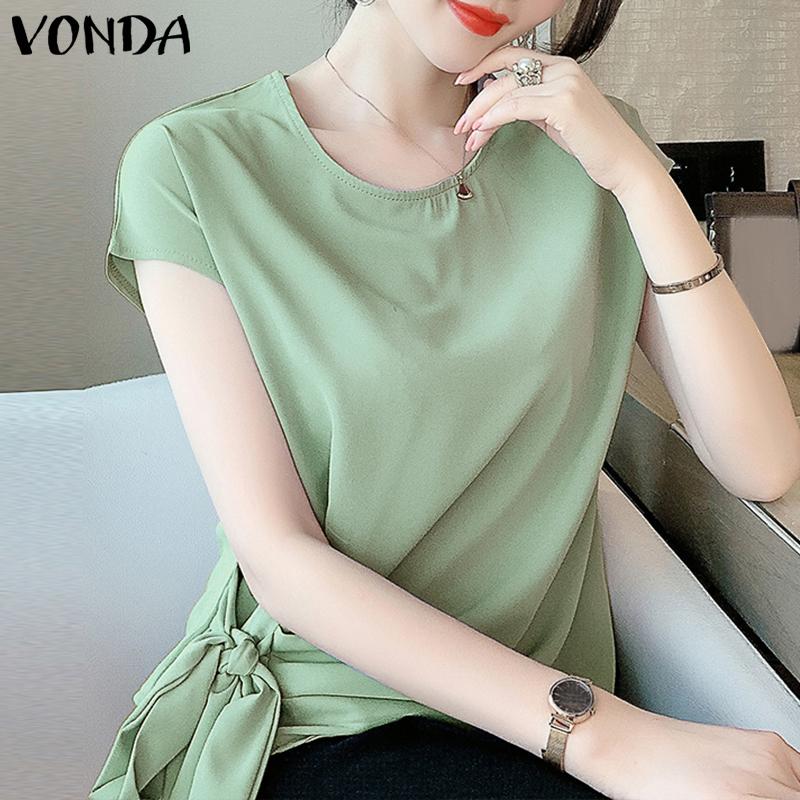 VONDA Женская летняя свободная блузка с круглым вырезом и коротким рукавом с завязками на талии, однотонная
VONDA Женская летняя свободная блузка с круглым вырезом и коротким рукавом с завязками на талии, однотонная