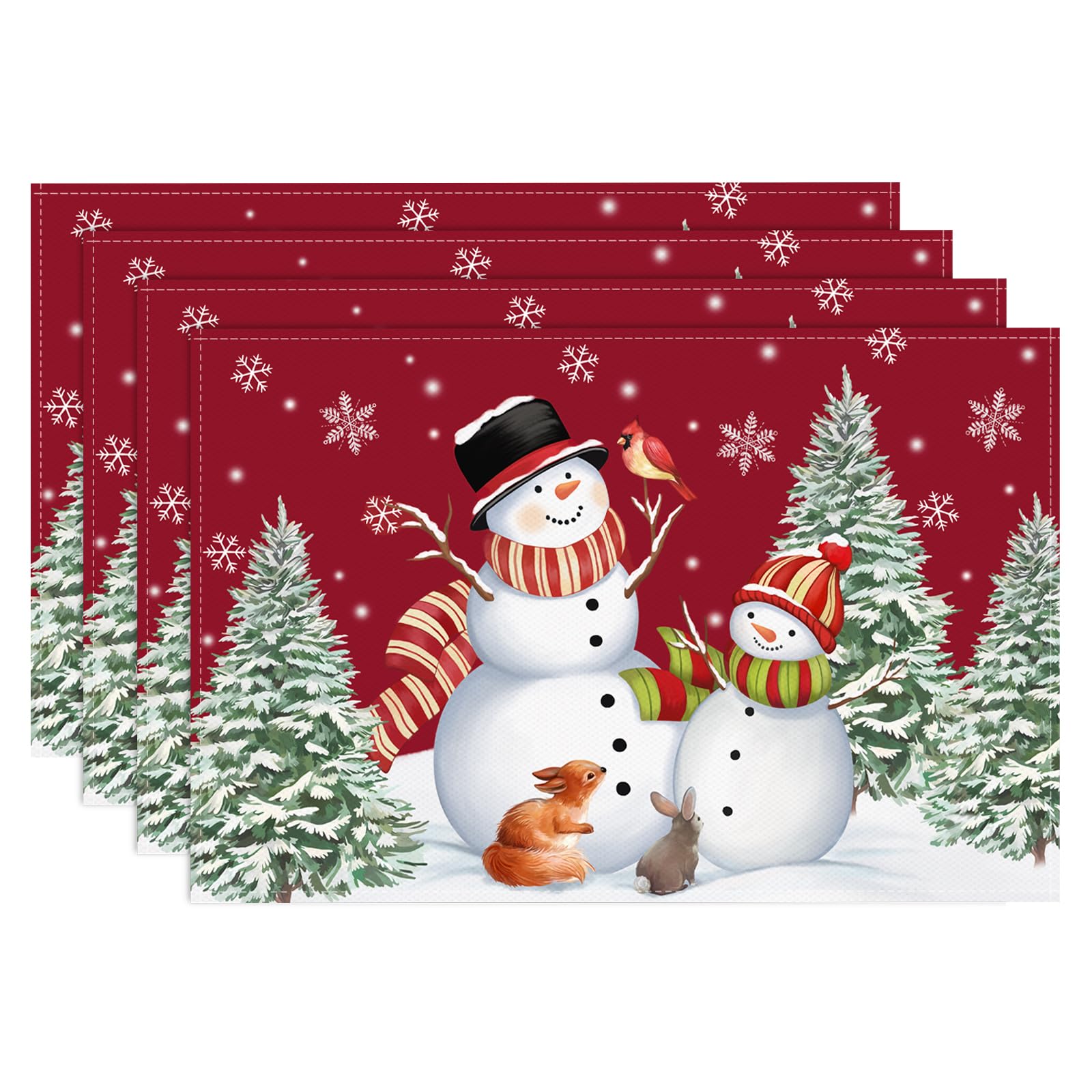 Christmas Red Snowman Placemats Set of 4, 12x18 Inch Winter Snow and Xmas Trees Kitchen Dining Table Mats Washable Place Mats for Indoor Outdoor Home 4Pcs
Christmas Red Snowman Placemats Set of 4, 12x18 Inch Winter Snow and Xmas Trees Kitchen Dining Table Mats Washable Place Mats for Indoor Outdoor Home 4Pcs