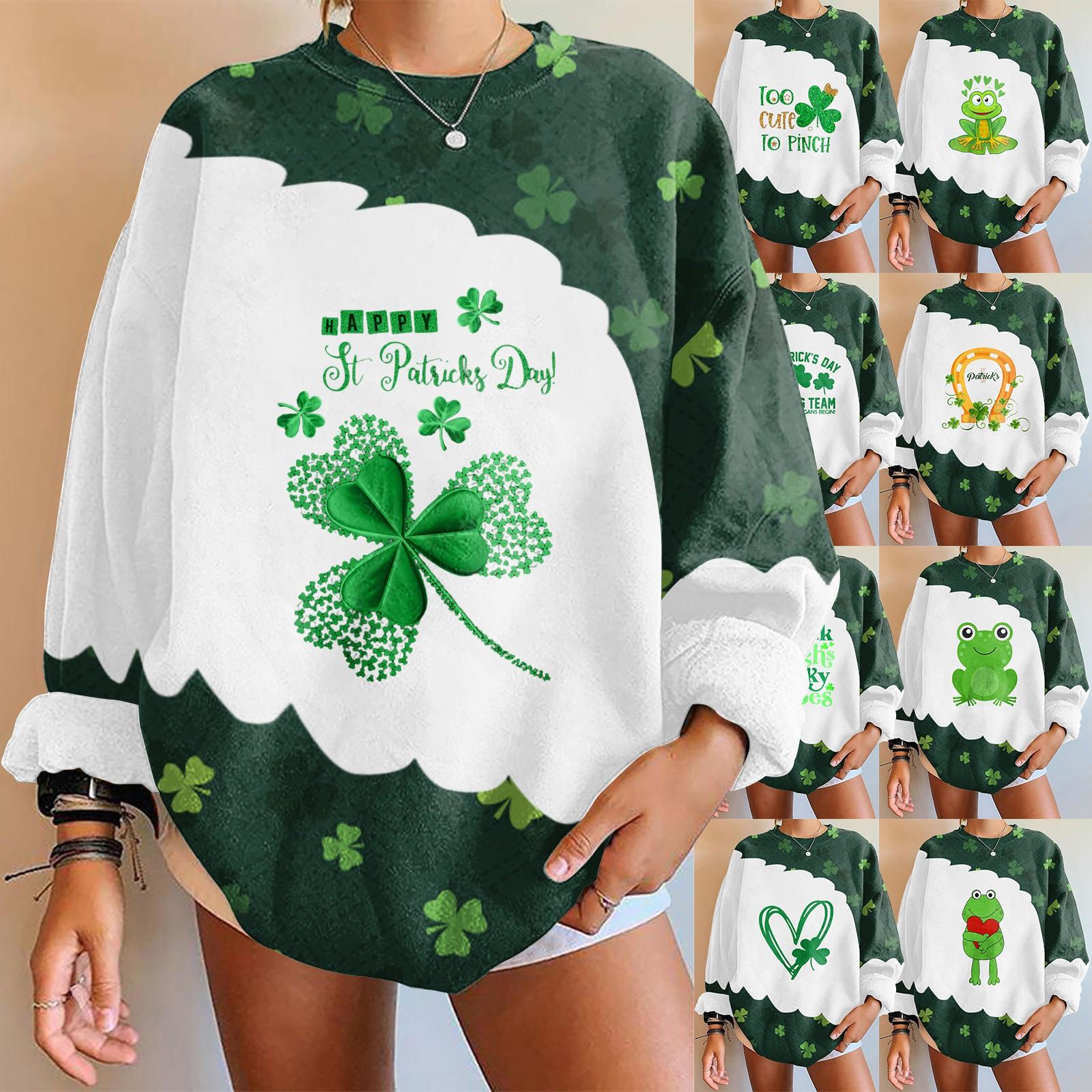 Женский повседневный свободный топ с круглым вырезом и длинными рукавами на день Святого Патрика, пуловер 
Женский повседневный свободный топ с круглым вырезом и длинными рукавами на день Святого Патрика, пуловер