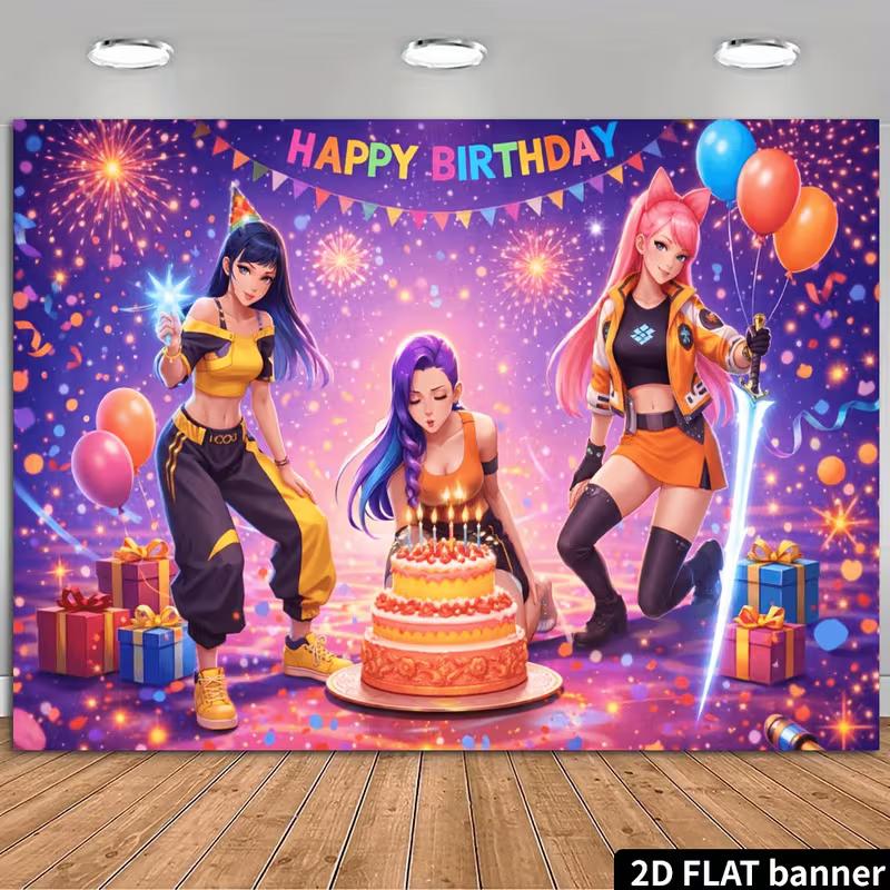 2D Fantasy Neon Birthday Backdrop, Three Anime Girls & Cake Photo Booth Banner 47.2x31.5inch/120*80cm
2D Fantasy Neon Birthday Backdrop, Three Anime Girls & Cake Photo Booth Banner 47.2x31.5inch/120*80cm