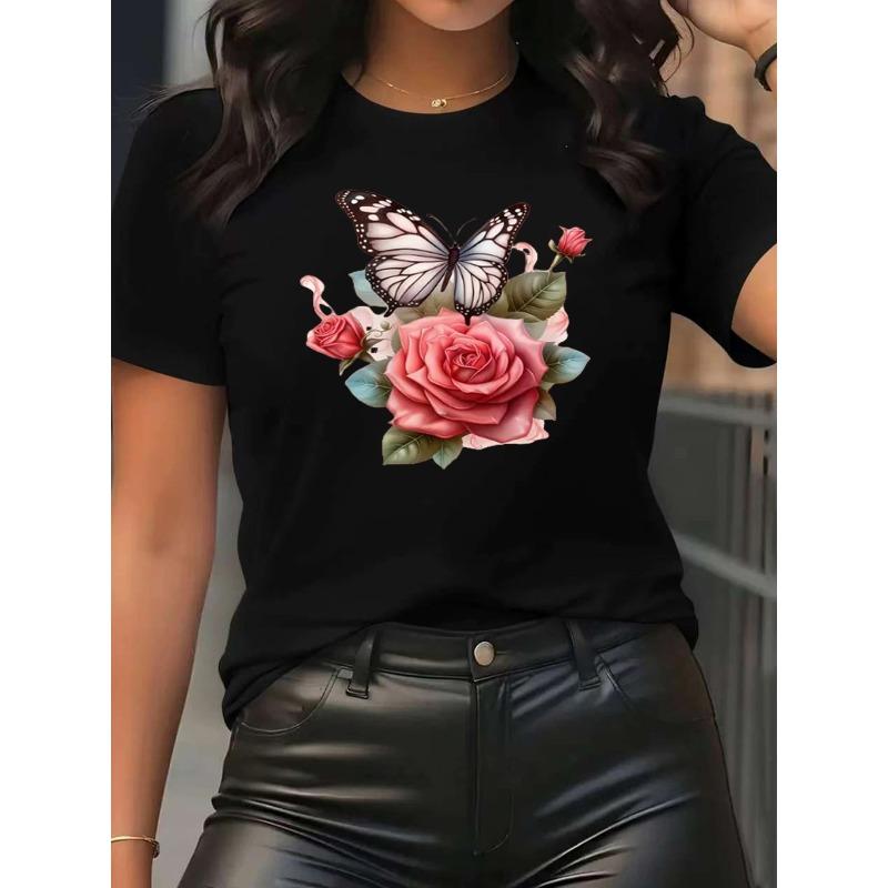 European sizes Women S Casual Short Sleeve T-Shirt with Vibrant Butterfly & Rose Print - Soft Crew Neck, Perfect for Casual Attire, Everyday Tshirt 4XL чорний
European sizes Women S Casual Short Sleeve T-Shirt with Vibrant Butterfly & Rose Print - Soft Crew Neck, Perfect for Casual Attire, Everyday Tshirt 4XL чорний