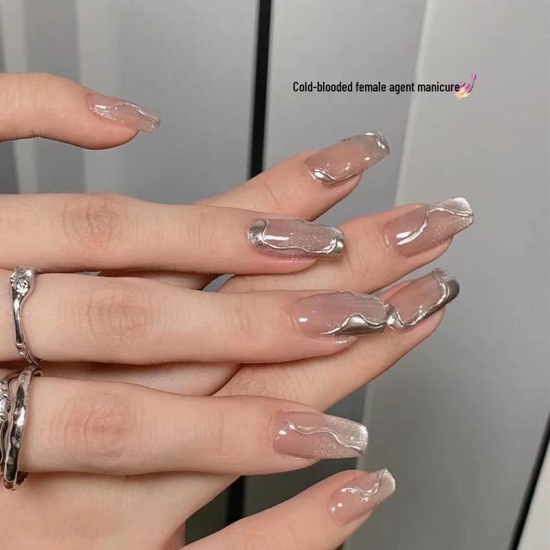 Handmade Press-on Nails with Magic Mirror Powder, Iced Sand, and Cat Eye Finish – Removable Nail Art Patches Cool Female Agent XS
Handmade Press-on Nails with Magic Mirror Powder, Iced Sand, and Cat Eye Finish – Removable Nail Art Patches Cool Female Agent XS