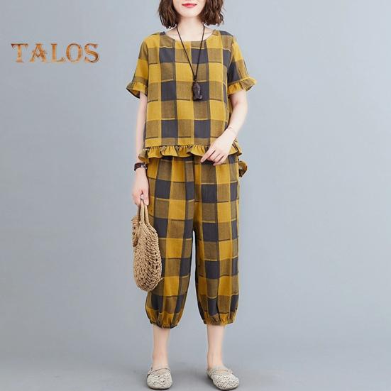 Женский комплект из 2 предметов для отдыха, повседневный клетчатый топ большого размера с короткими рукавами и спортивные брюки, летний свободный наряд L чёрный
Женский комплект из 2 предметов для отдыха, повседневный клетчатый топ большого размера с короткими рукавами и спортивные брюки, летний свободный наряд L чёрный