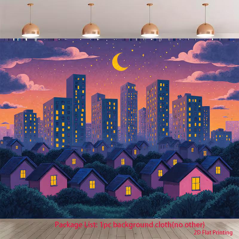 2D Cartoon City Night Tapestry, Crescent Moon Stars Wall Hanging for Teen Bedroom 47.2x31.5inch/120*80cm
2D Cartoon City Night Tapestry, Crescent Moon Stars Wall Hanging for Teen Bedroom 47.2x31.5inch/120*80cm