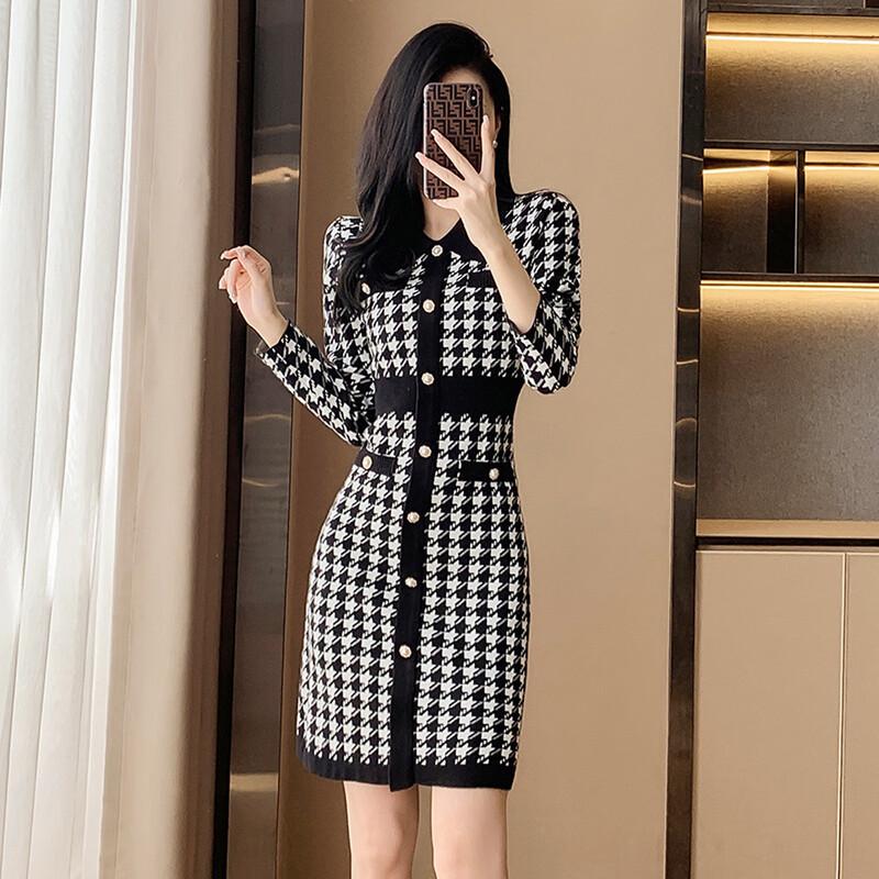 JK&JS Petite French Style Slimming Plaid Knit Long-Sleeve Dress L
JK&JS Petite French Style Slimming Plaid Knit Long-Sleeve Dress L