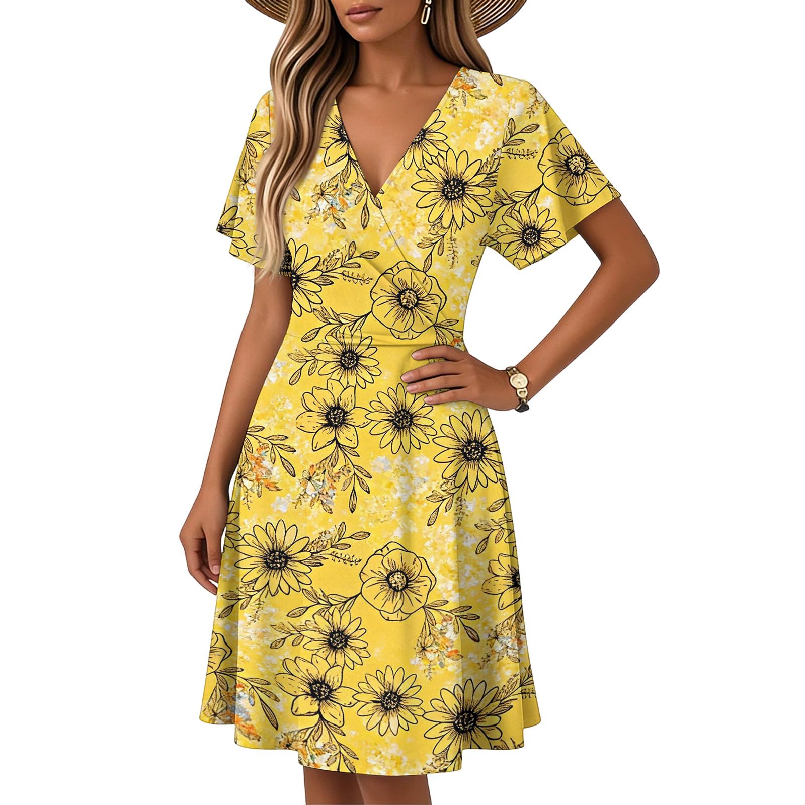 Women s Horn Sleeve Short Sleeve Casual Dress Plant Floral Print V-Neck Dress M жовтий
Women s Horn Sleeve Short Sleeve Casual Dress Plant Floral Print V-Neck Dress M жовтий