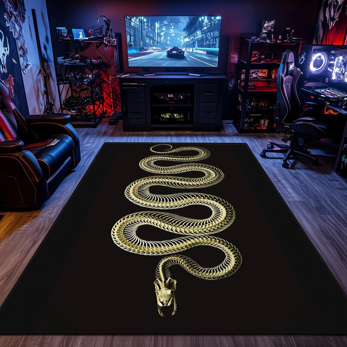 Golden Snake Skeleton Black Background Crystal Velvet Rug Modern Gaming Room Carpet Unique Design OfficeFloorMat Animal ArtDecor 60x90cm
Golden Snake Skeleton Black Background Crystal Velvet Rug Modern Gaming Room Carpet Unique Design OfficeFloorMat Animal ArtDecor 60x90cm