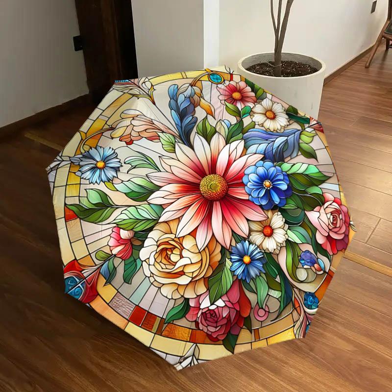 Stained Floral Design Automatic Opening Folding Umbrella - Portable 3-Fold Design with 8-Bone Iron Frame, Perfect for Outdoor Use, Festive G
Stained Floral Design Automatic Opening Folding Umbrella - Portable 3-Fold Design with 8-Bone Iron Frame, Perfect for Outdoor Use, Festive G