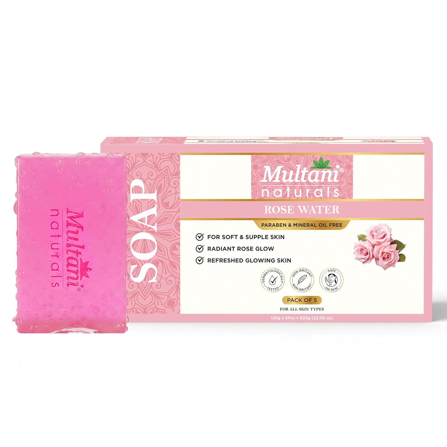 Мыло-брусок Multani Naturals Розовая вода, упаковка 5 шт. по 125 г. Мыло для тела с розовой водой и глицерином для мягкой, сияющей кожи
Мыло-брусок Multani Naturals Розовая вода, упаковка 5 шт. по 125 г. Мыло для тела с розовой водой и глицерином для мягкой, сияющей кожи