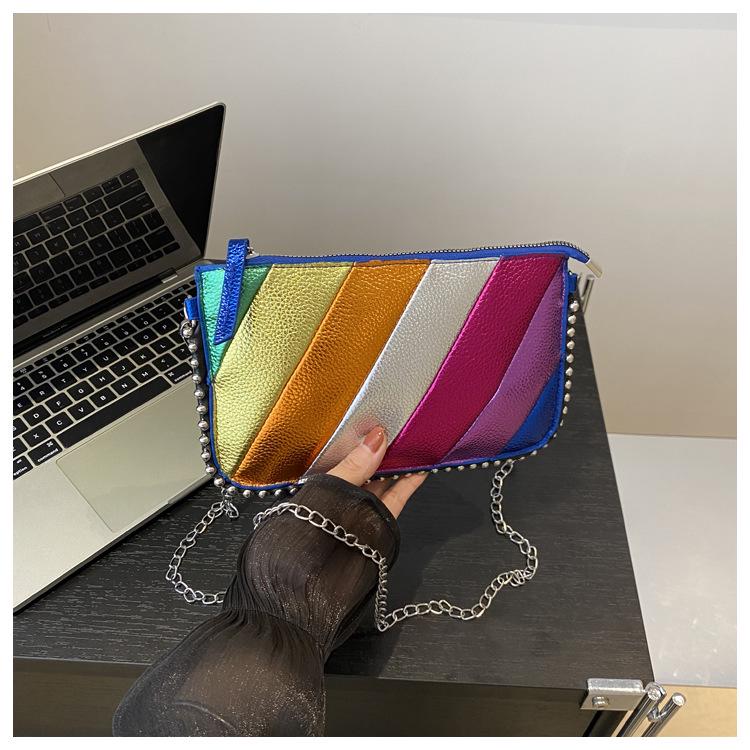 2024 Изысканная Текстура Колорблок Маленькая Квадратная Сумка для Женщин – Кроссбоди Цепочка и Сумка на Одно Плечо