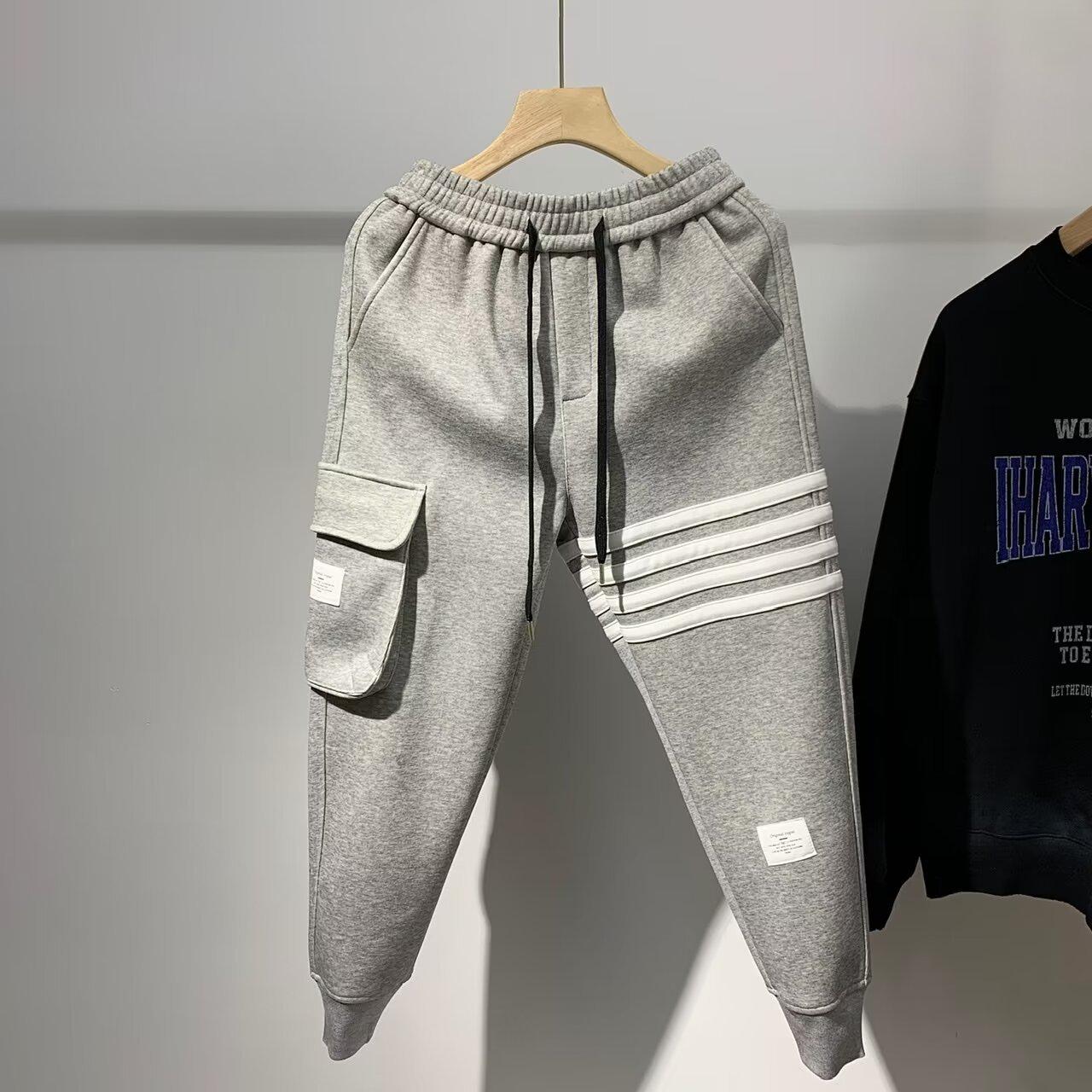 Мужские свободные осенние спортивные штаны с четырьмя планками: Молодежная, эластичная талия, стильная и повседневная спортивная одежда M серый