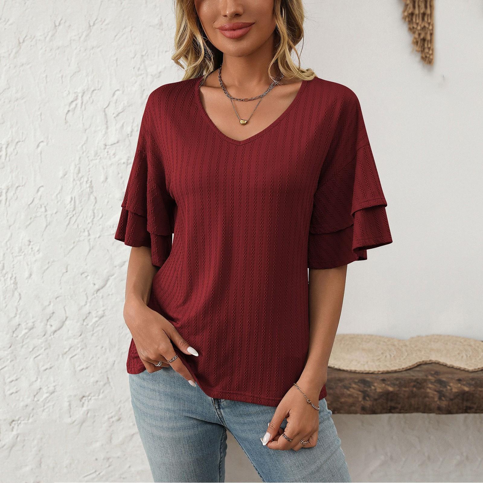 Женская модная однотонная футболка с коротким рукавом и V-образным вырезом XXL винный
Женская модная однотонная футболка с коротким рукавом и V-образным вырезом XXL винный