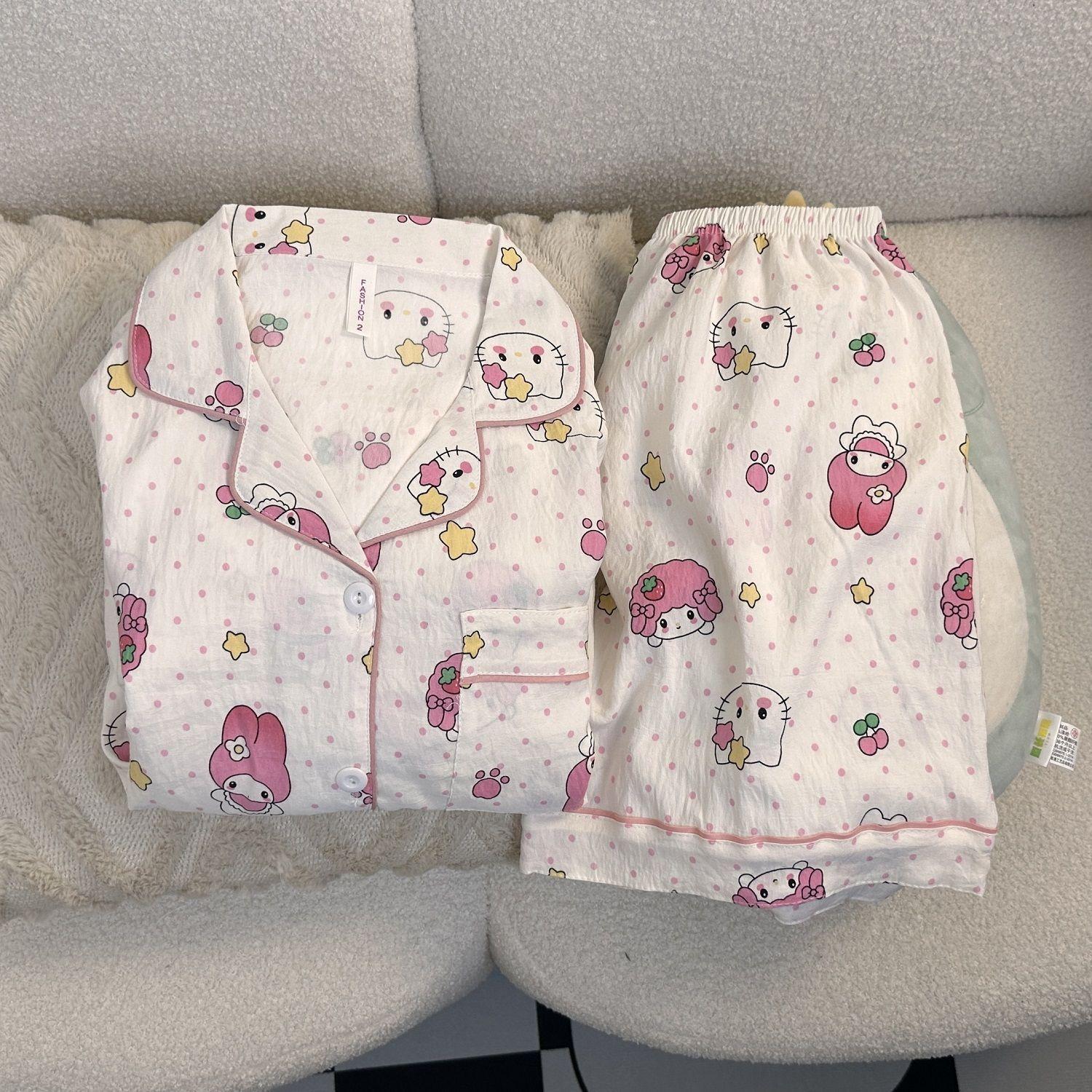 Soft cute polka dots full of printed Melody princess style pajamas women s summer short-sleeved shorts cardigan two-piece loungewear S
Soft cute polka dots full of printed Melody princess style pajamas women s summer short-sleeved shorts cardigan two-piece loungewear S