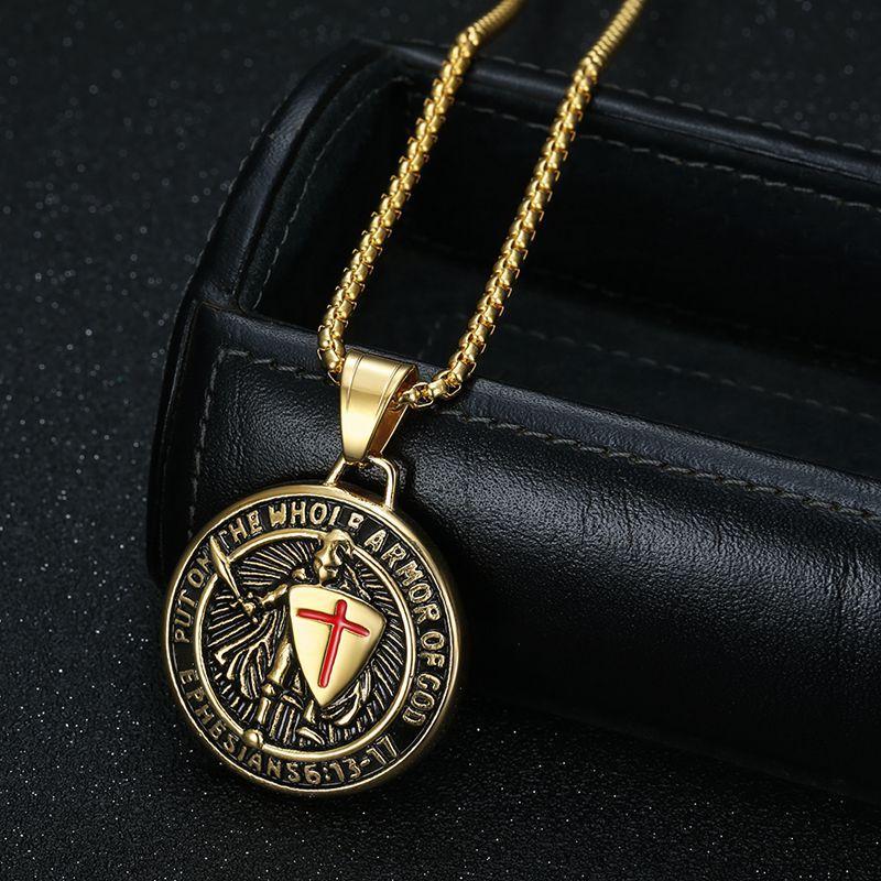 Новые винтажные украшения, ожерелье с подвеской в стиле тамплиеров из титановой стали с позолотой и эпоксидной смолой